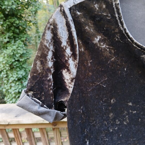 Grey Green Semi Crushed Velvet Baby Doll Round Neck Keyhole  Peplum Tunic Sz S - Picture 2 of 7